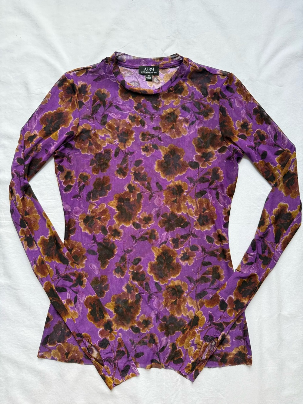 AFRM Purple Floral Sheer Long Sleeve Top - Picture 2 of 7